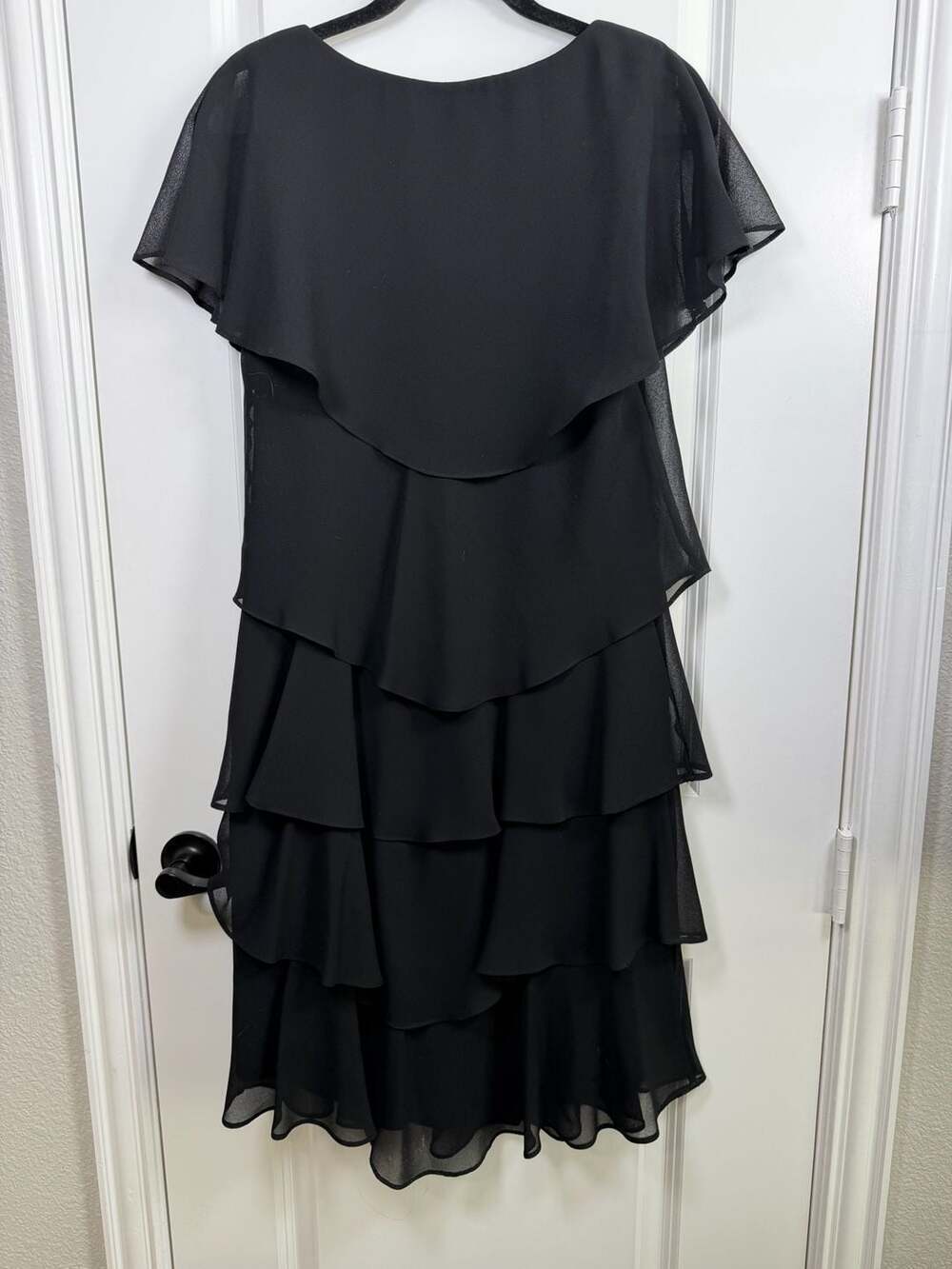 Ignite Evenings Black Chiffon Tiered Knee-Length Dress with Rhinestones Size 10 - Picture 3 of 5